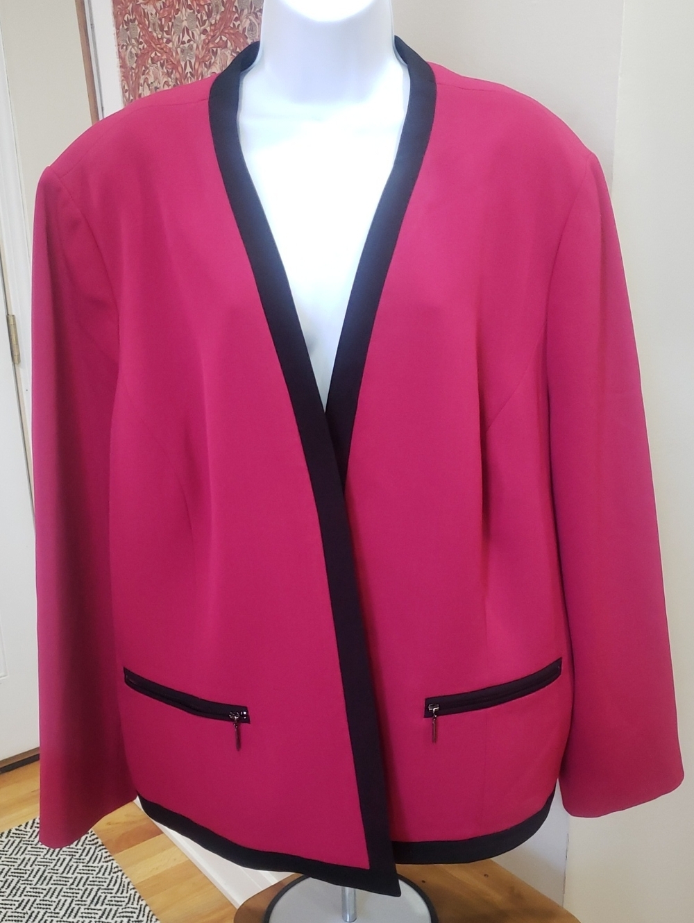 Kasper Fuchsia Open-Front Blazer with Black Trim, 24W